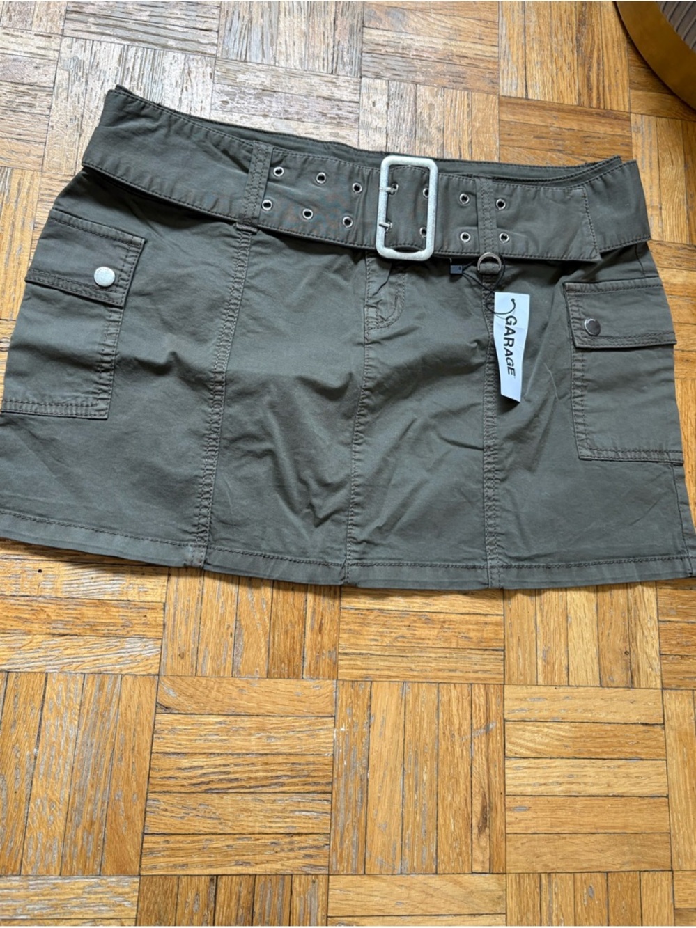 Garage Olive Green Utility Mini Skirt with Wide Belt